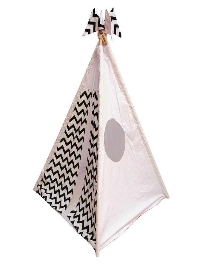 CREATIVE TEXTILES خيمة لعب للأطفال، مصنوعة من القطن، مع علم أبيض وأسود بنقشة مربعات، ووسادة قطيفة للأطفال مع وسائد، مناسبة للأطفال من عمر سنتين فما فوق. - Image 2